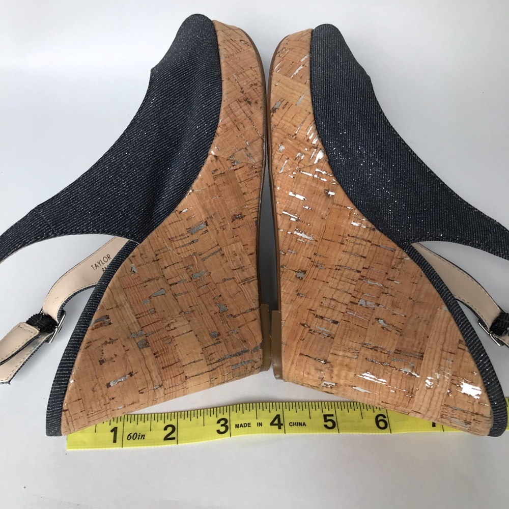 TAHARI “Taylor” Peep Toe Denim Cork bottom Wedges